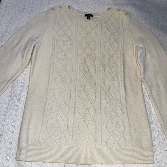 Talbots Lambswool Cable Knit Blend Sweater Button Details Shoulders - Picture 12 of 12